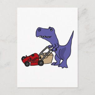 Carte Postale XX- T-rex Dinosaure Poussant la tondeuse de pelous
