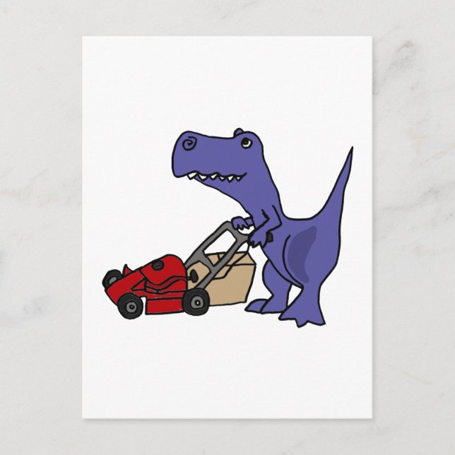 Carte Postale XX- T-rex Dinosaure Poussant la tondeuse de pelous (Devant)