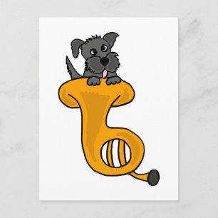 Carte Postale XY - Chien chiot gris dans un dessin animé de Tuba