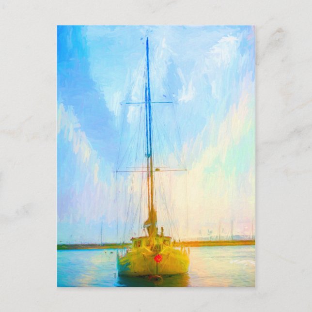 Carte postale Yacht Lone Vibrant Digital Peinture (Devant)
