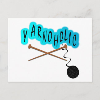 Carte Postale Yarnoholic avec balle en fils et aiguilles de Tric