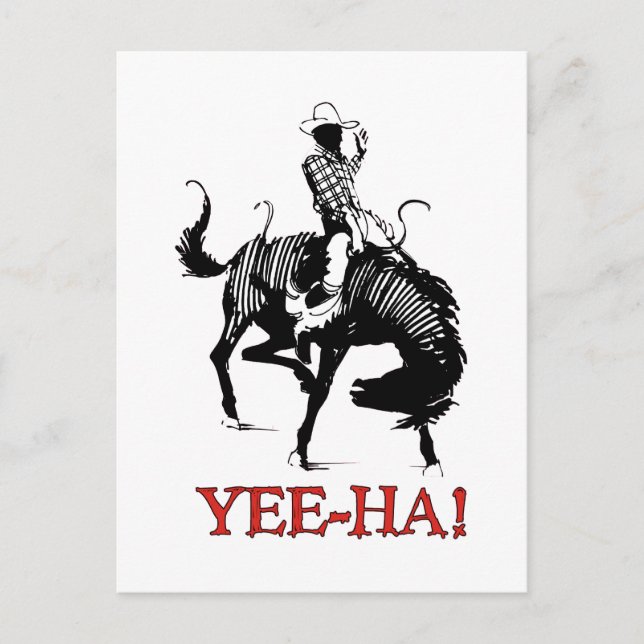 Carte Postale Yee-Ha ! Un cowboy de rodéo sur l'étalon de cheval (Devant)