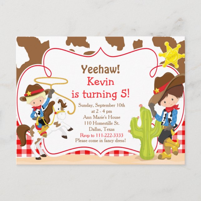 Carte Postale Yeehaw Cowboy Western Anniversaire Party (Devant)