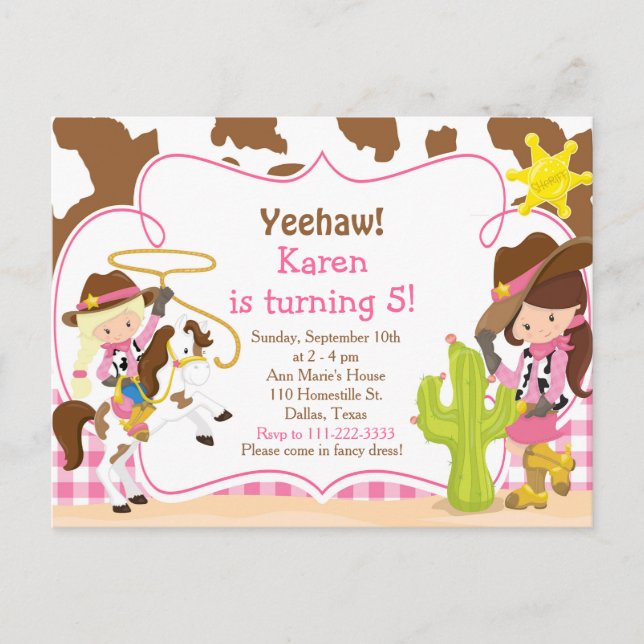 Carte Postale Yeehaw Cowgirl Western fête d'anniversaire (Devant)