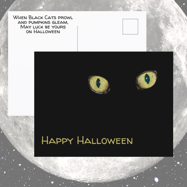 Carte Postale Yellow Cat Eyes Happy Halloween Photographique Noi (Créateur téléchargé)