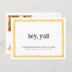 Carte Postale Yellow Hey Y'all - Déménagé au Texas