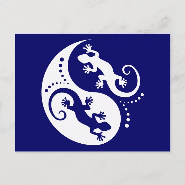 Carte Postale YIN & YANG Geckos white + votre idée (Devant)