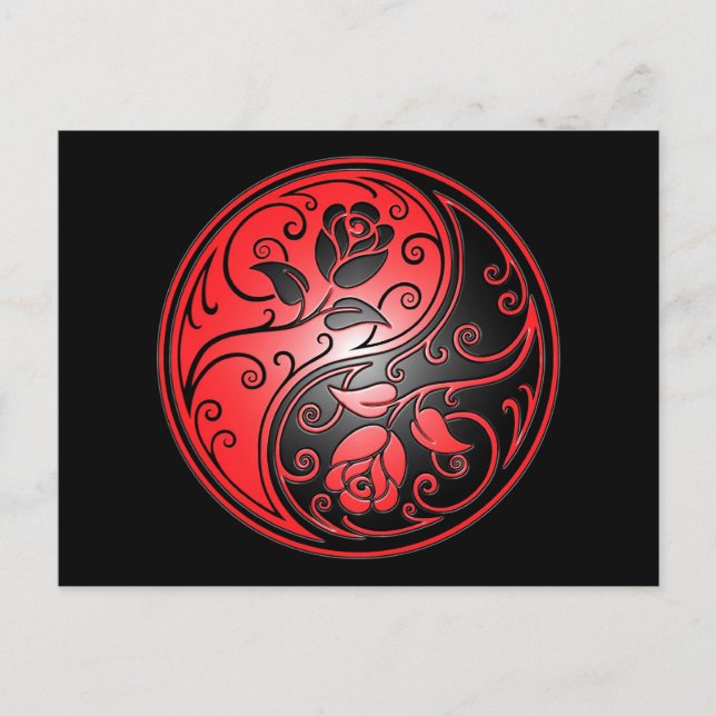 Carte Postale Yin Yang Roses, rouge et noir (Devant)