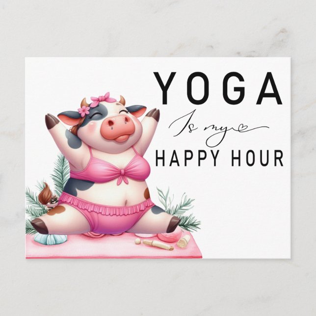 Carte Postale Yoga Cow  est ma femme de l'heure heureuse Faisant (Devant)