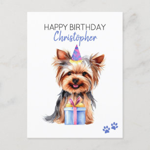 Carte Postale Yorkie Dog Personnalisé Joyeux Anniversaire