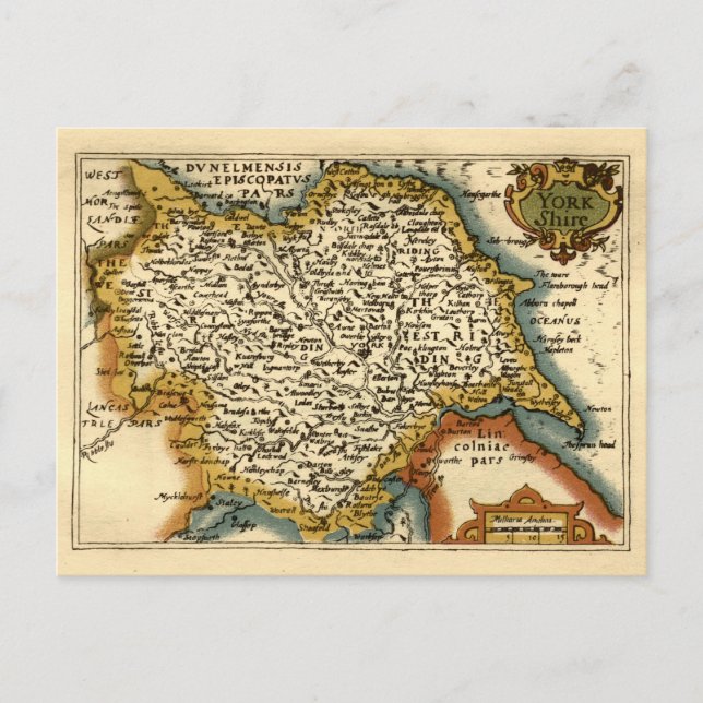 Carte Postale Yorkshire Comté Angleterre Ancien Atlas Antiquaire (Devant)
