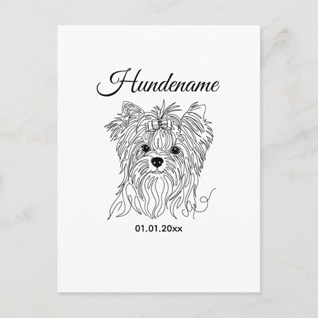 Carte Postale Yorkshire Terrier dessin une ligne personnalisable (Devant)