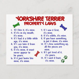Carte Postale YORKSHIRE TERRIER Propriété Lois 2 Yorkie