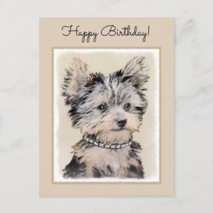 Carte Postale Yorkshire Terrier Puppy Peinture Chien original
