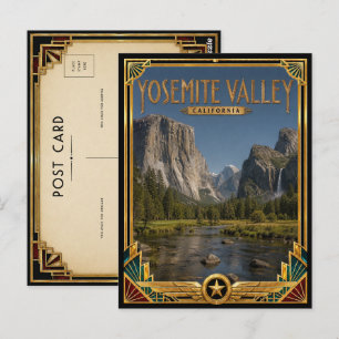 Carte Postale Yosemite Valley Californie Art Déco Doré Vintage