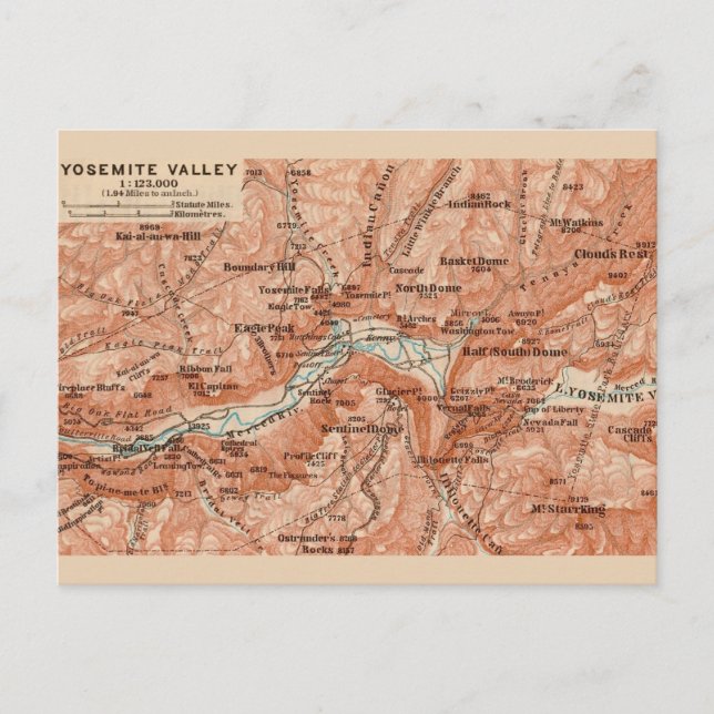 Carte Postale  Yosemite Valley Map Postcard (Devant)