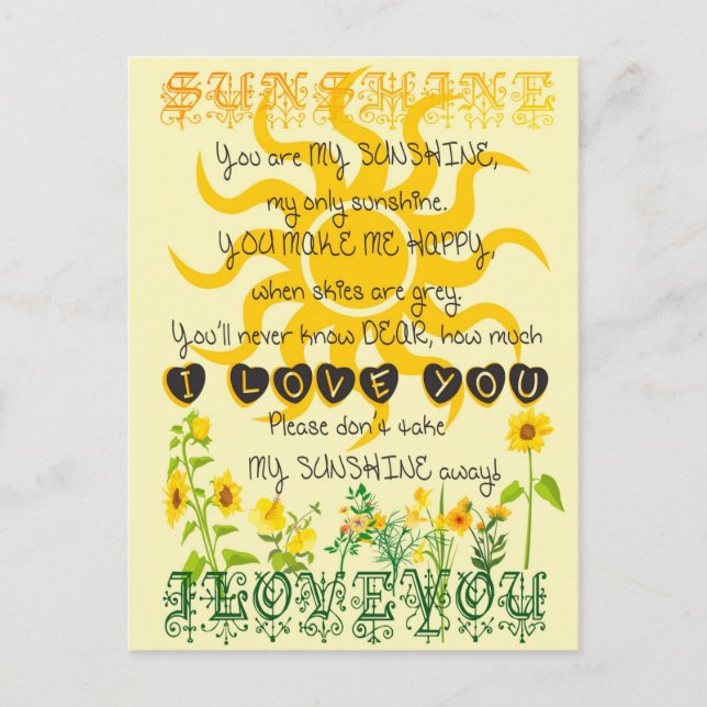 Carte Postale You are my sunshine. (Devant)
