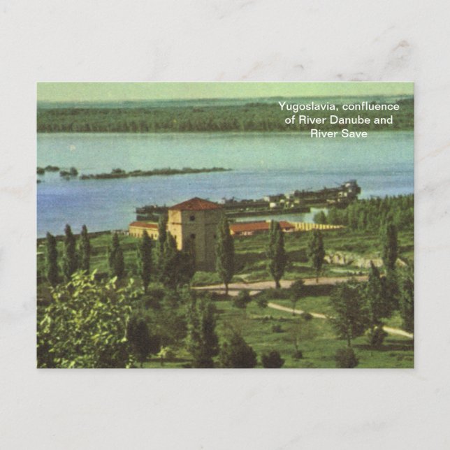 Carte Postale Yougoslavie, confluence du Danube, rivière Save (Devant)