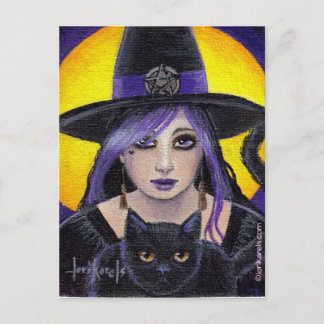 Carte Postale Young Witch and Cat