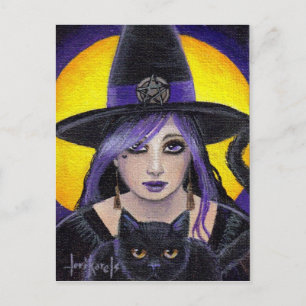 Carte Postale Young Witch and Cat