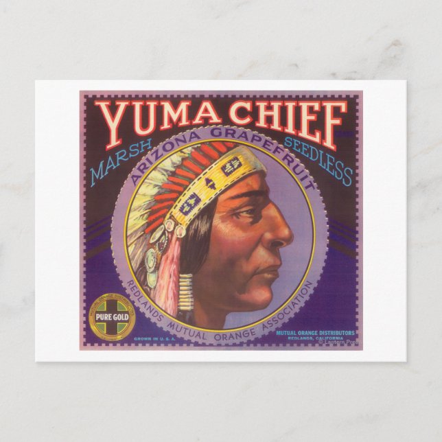 Carte Postale Yuma Chief Orange LabelRedlands, CA (Devant)