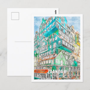 Carte Postale Zaandam Pays-Bas célèbre Travel Place Watercolor