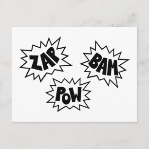 Carte Postale ZAP BAM POW Comic Sound FX - Blanc