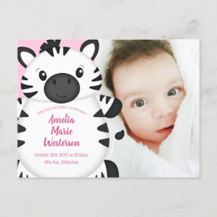 Carte Postale Zebra Baby shower rose