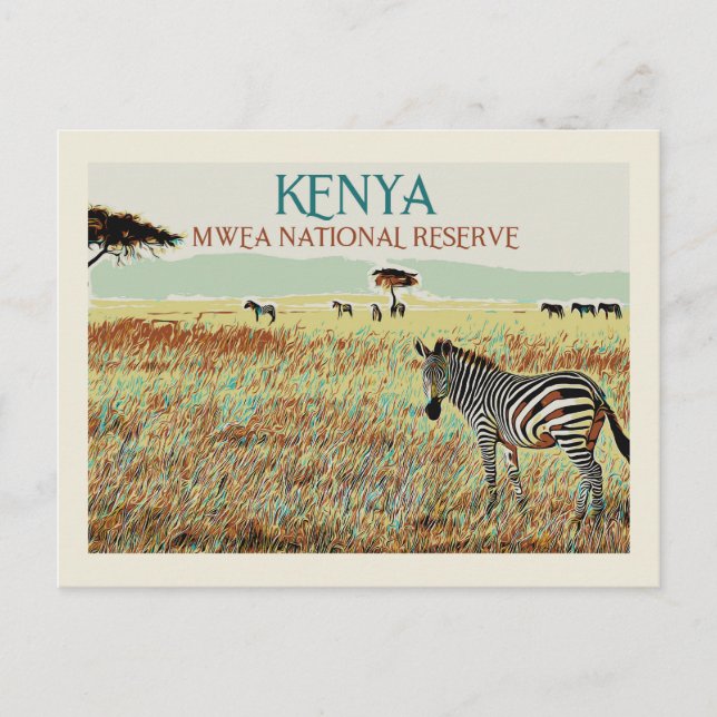 Carte Postale Zebra du Kenya, Réserve nationale de Mwea (Devant)