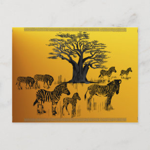 Carte postale Zebra et Baobab Tree