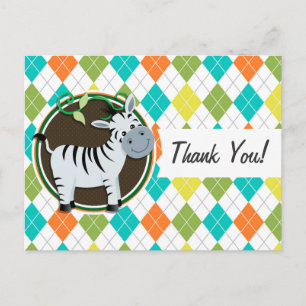 Carte Postale Zebra on Colorful Argyle Pattern