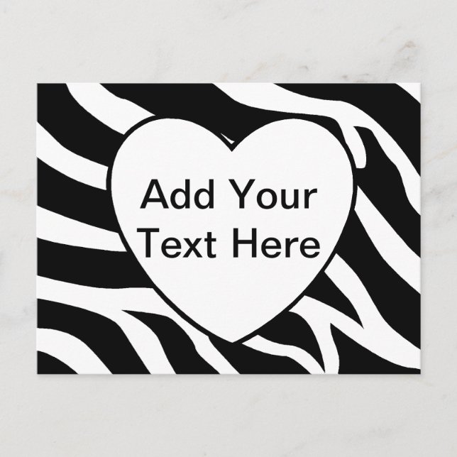 Carte Postale Zebra Print Stripes Coeur blanc (Devant)