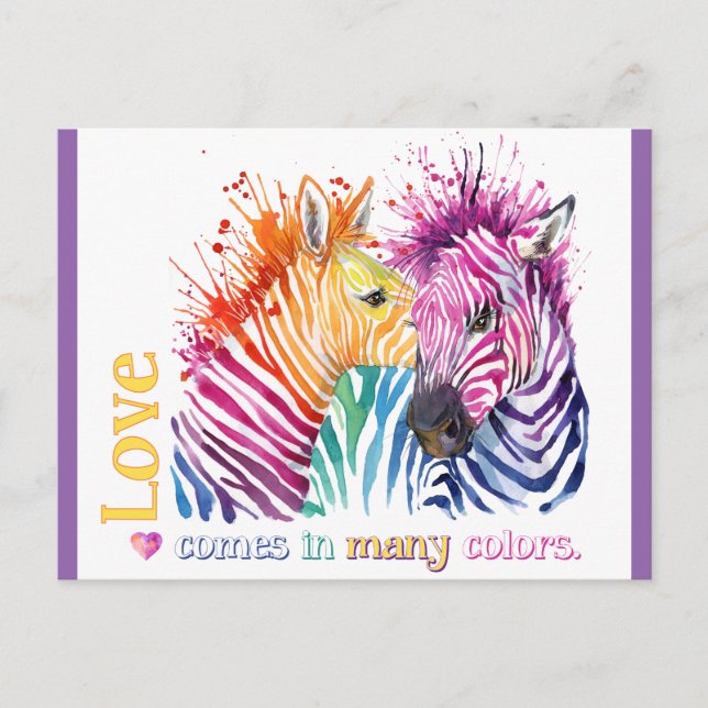 Carte postale Zebra Rainbow (Devant)