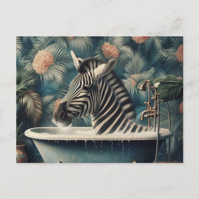 Carte Postale Zèbre amusant dans la baignoire Bain (Devant)