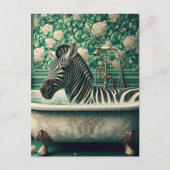 Carte Postale Zèbre amusant dans une baignoire Salle de bain fle (Devant)
