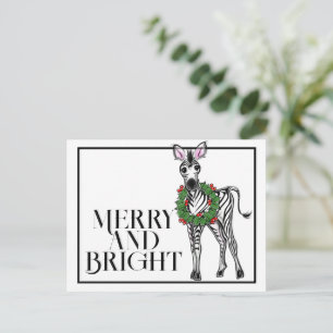 Carte Postale Zèbre de fête de vacances Couronne de Noël rouge