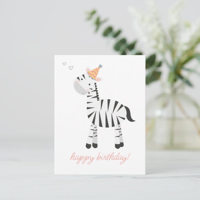 Carte Postale Zèbre Mignon Dessin Animé - Anniversaire Enfants (Debout devant)