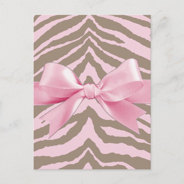 Carte Postale Zèbre rose clair et Brown avec bow ruban (Devant)