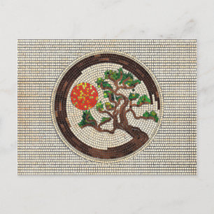 Carte Postale Zen Enso Circle et Bonsai Tree Mosaic