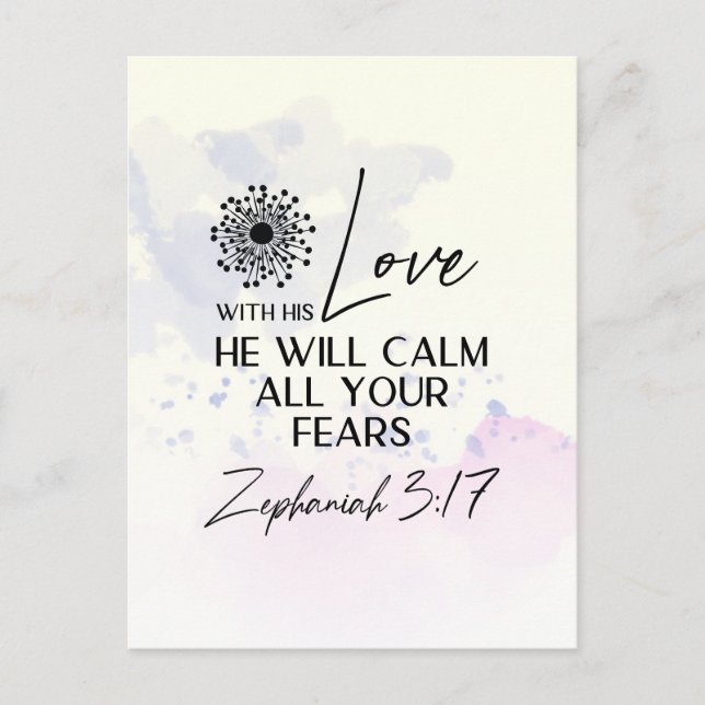 Carte Postale Zephanie 3:17 Son Amour calmera vos peurs Bible (Devant)