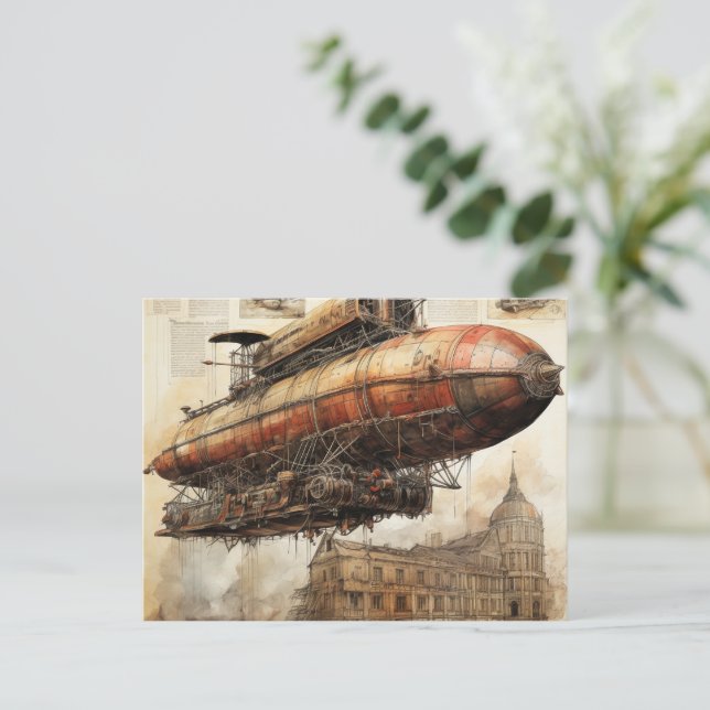 Carte Postale Zeppelin Steampunk vintage (3) (Debout devant)