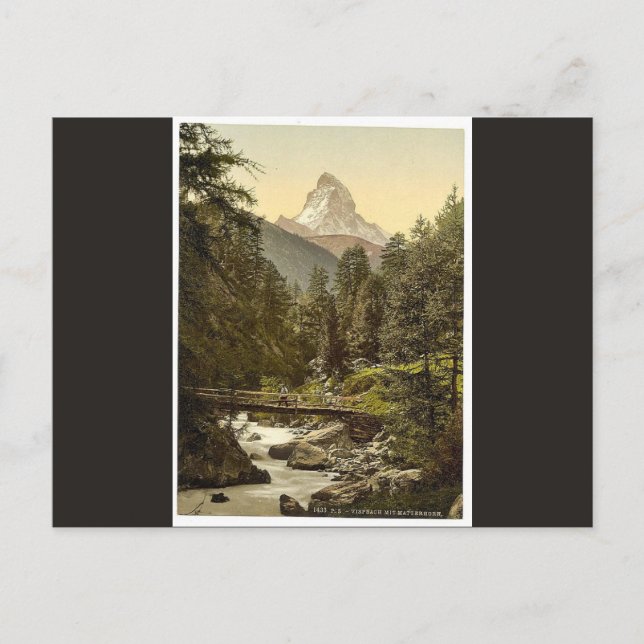 Carte Postale Zermatt, Pont Vispach, avec le sommet du Cervin, V (Devant)
