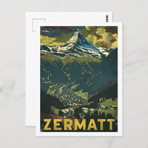 Carte Postale Zermatt Suisse Vintage Lieu de voyage célèbre