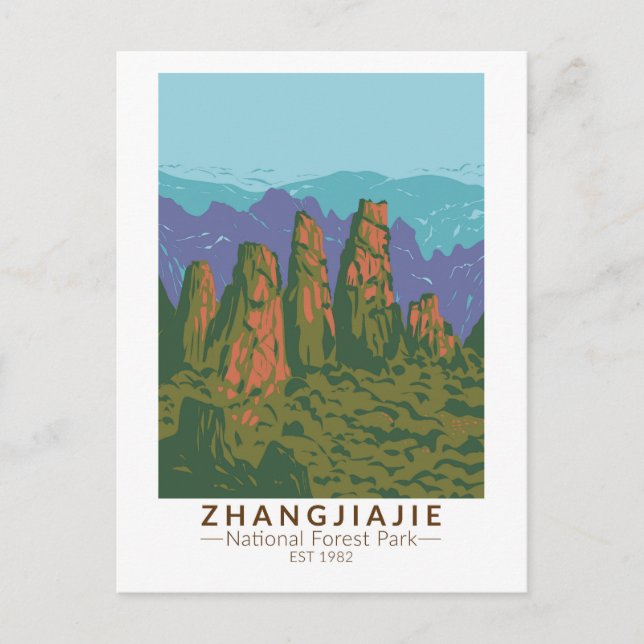 Carte Postale Zhangjiajie Forêt Nationale de Chine Voyage Art Ré (Devant)