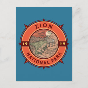 Carte Postale Zion National Park Bighorn Mouton Retro Compas