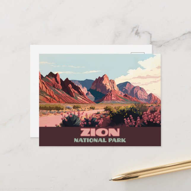 Carte Postale Zion National Park Monts Utah Vintage (Devant/Arrière en situation)
