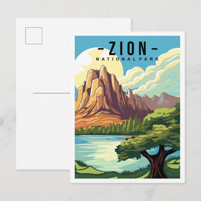 Carte Postale Zion National Park Utah USA Illustration de voyage (Devant / Derrière)