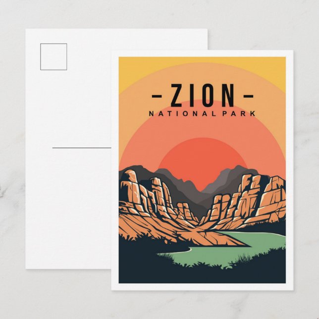 Carte Postale Zion National Park Utah USA Illustration de voyage (Devant / Derrière)