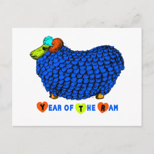 Carte postale Zodiac Blue Big Ram chinois Nouvel A