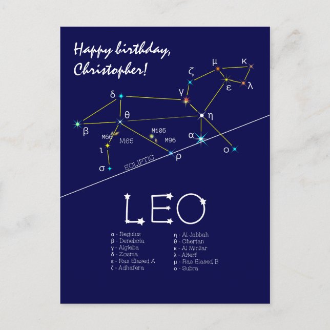 Carte Postale Zodiac Constellation Leo (Devant)